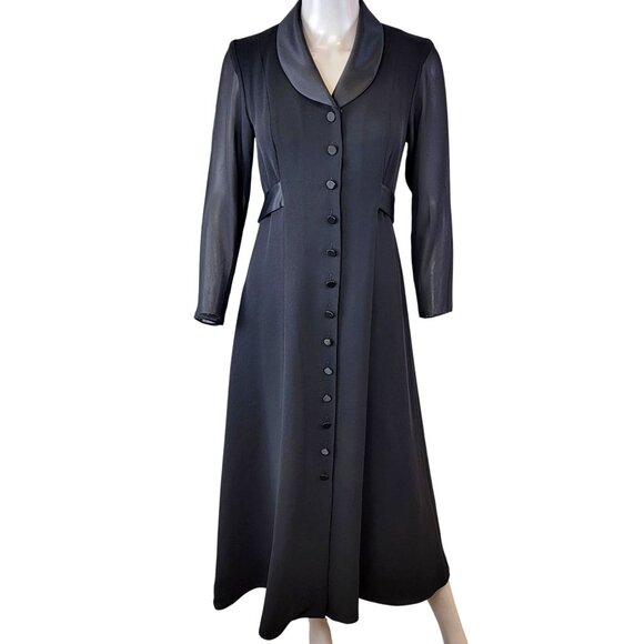 David Warren Vintage 80s Black Midi Dress Women 6 Satin Collar Formal Party Fall - Picture 1 of 16